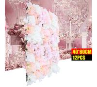 12 pièces de fleurs artificielles Colonne de fleurs artificielles Panneau de fleurs DIY mur de roses pour la décoration de mariage de jardin rose blanc