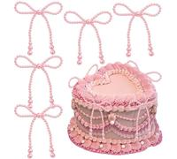 12 Pièces Décoration de Gâteau Nœud Perlé Rose, Décorations Élégantes pour Gâteau, Cupcakes et Pâtisseries, Noeuds Ruban Décoratifs Rose pour Mariage, Anniversaire,Fête de la Mariée, Baby Shower