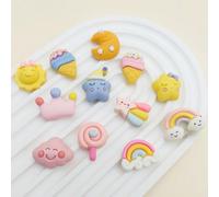 12 pièces Décoration DIY en résine de dessin animé mignon, motif lune étoile lapin arc-en-ciel sucette, amovible, convient pour les pantoufles, les sandales, design fantaisiste, cadeau de fête créatif