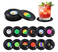 12 Pièces Dessous de Verre en Vinyle,Dessous De Verre | Cadeau CréAtif pour Les MéLomanes,Sous Verres Antidérapants,Sous Bocks Rétro CD,Adapté Aux Bars,CaféS,Maisons,FêTes