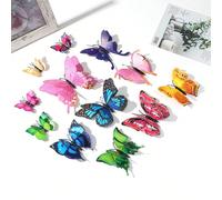 12 pièces Ensemble d'aimants de réfrigérateur avec papillons simulés PVC 3D à double couche colorés, Autocollants muraux de papillons artificiels pour décoration de la maison, décoration de gâteau mig