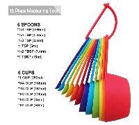 12 pièces Ensemble de tasses et de cuillères à mesurer, tasses et cuillères à mesurer en plastique mignonnes, outils de mesure de cuisine colorés, tasses à mesurer sèches pour la cuisine, tasses et cu