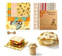 12 Pièces Film Alimentaire Reutilisable Cire d'abeille | Tissu Alimentaire en Coton Bio avec Cire d'Abeille et Huile de Jojoba pour Fruits Sandwichs Fromage Pain