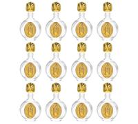 12 Pièces Flacon en Verre avec Rose Embossée et Couvercle Métal | Format Voyage, Présentation Présent, Décor Chrétien, pour Autel, Baptême, Communion, Mariage, Or