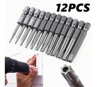 12 pièces Jeu de forets de tournevis de 50 mm, tige hexagonale 1/4" à couple élevé, forets de tournevis anti-tamper T5-T40, type universel, qualité professionnelle, assortiment complet, accessoires d'
