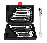 12 Pièces liquet avec Tête Flexible Clé Plate a Cliquet liquet Clé Mixte de 8 à 19mm avec Valise à Outils, Angle de retour 5°, cliquet de qualité 72 dents