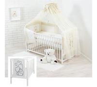 12 Pièces Lit Enfant avec Matelas Literie et Accessoires - Nounours avec Coeur Beige Clair