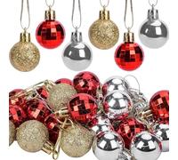 12 Pièces Mini Boules de Noël 3cm Rouge, Or et Argent Boule de Noel Brillante avec Ficelle pour Sapin de Noël, Couronne, Décoration de Table