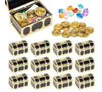 12 Pièces Mini Coffre Trésor Pirate Plastique, 12 Pierres Précieuses & d’Or | Monnaie Coffre Pirate Petit pour Bonbons et Décoration d’Anniversaire Enfant