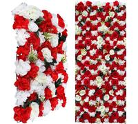 12 pièces mur de fleurs artificielles 40*60cm colonne de fleurs en soie mur de roses artificielles (rouge+blanc) pour pelouse mariage jardin anniversaire fête de fin d'année accessoires de décoration 