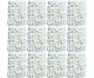 12 pièces Panneaux muraux de fleurs artificielles 60x40cm décor floral fleurs Panneaux muraux de fond de mariage Mur de fleurs de roses pour magasin vitrine fête mariage Dahlia blanc+roses rose pâle f