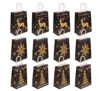 12 Pièces Paquet Présents de Noël avec Poignées, en Papier | Format Uniforme 8,3x5,9 Pouces, Structure Renforcée, Prêts à L'emploi pour Maison et Fête