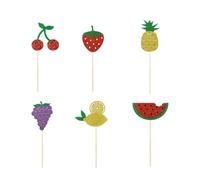12 Pièces Pics à Gâteaux Fruits Hawaïens en Papier, pour Cupcakes | Décorations Créatives Thème Hawaï, Assortiment Pastèque Cerise Fraise Raisin Ananas, pour Dessert et Fromage