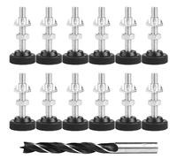 12 Pièces Pieds de Meuble Ajustables avec Perceuse Métallique, Vis M8 x 50mm Pieds Ajustables en Hauteur pour Meubles, Pieds de Meuble Filetés pour Bureau/Chaise/Cabinet/Commode/Établi