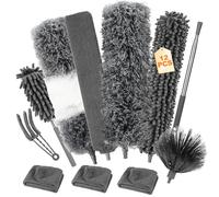 12 Pièces Plumeau Telescopique, Tete De Loup Telescopique 245cm, Plumeau Poussiere Telescopique Microfibre Lavable, Balai Toile d'Araignée, Perche Telescopique pour Plafonds, Meubles, Stores