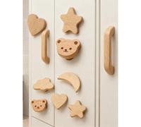 12 pièces Poignées de vanité de style bohème, poignées de tiroir en bois de hêtre mignon en forme d'animal, boutons décoratifs pour armoires et meubles, avec vis d'installation 12 oursons,12 nuages,12