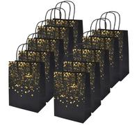 12 Pièces Sac Kraft, 15 x 8 x 21 cm Sac en Papier Cadeau, Sac Papier Kraft avec Poignée, Bronzage Kraft Sac Cadeau, Pochettes Cadeaux Recyclable pour Noël Mariage Anniversaire Fête (Noir)