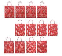12 Pièces Sachet Présent de Noël Rouge en Papier Kraft | Fond Rigide, Debout Facilement, pour Fêtes de Noël, Magasins et Popcorn Style Aléatoire