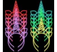 12 pièces Serre-tête lumineux licorne, serre-tête élastique en plastique à oreilles de chat lumineux, options de couleurs multiples convenant pour les fêtes d'anniversaire, les festivals de musique, l