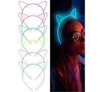 12 pièces Serre-tête oreilles de chat lumineux, serre-tête élastiques en plastique phosphorescent, accessoires capillaires lumineux convenant pour les anniversaires, festivals de musique, enterrements