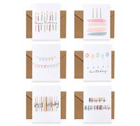 12 pièces/set Cartes de vœux d'anniversaire aquarelle avec enveloppes, 6 designs différents. Cartes de bénédiction pour fête d'anniversaire, design de cartes de vœux en papier avec bougie, ballon, ban