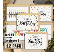 12 pièces/set Cartes de vœux d'anniversaire vierges, comprenant 6 cartes et 6 enveloppes. Cartes d'anniversaire de gros pour la famille, les amis, les collègues, la décoration d'anniversaire, cartes d