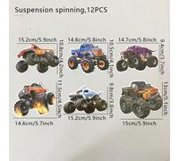 12 pièces/set Décoration suspendue en spirale thème Monster Truck pour fête, 6 motifs différents avec 2 pièces pour chaque motif. Ornements suspendus en PVC pour arrangement floral, vitrine, décoratio