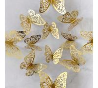 12 pièces Stickers muraux papillons 3D creux, décoration de gâteau, décoration de mariage, décoration de salle de séjour, stickers papillons pour fête d'anniversaire Or 12 pièces,Argent 12 pièces,Or 2