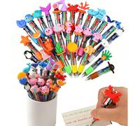 12 pièces Stylos à bille rétractables 4 en 1 mignons avec créatures marines, stylos à bille thème du monde sous-marin coloré, stylos à bille 4 couleurs, stylos de dessin animé, stylos de papeterie mul