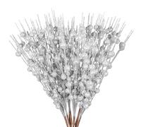 12 Pièces Tiges Baies Scintillantes de Noël Argenté Baie Noël Houx Glitter Artificiels Branches Scintillante Tige Glitter Bouquet Noël Artisanat Saison de Vacances D'hiver Décoration de La Maison,40CM