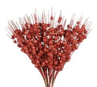 12 Pièces Tiges Baies Scintillantes de Noël Rouge Baie Noël Houx Glitter Artificiels Branches Scintillantes Tige Glitter Bouquet Noël Artisanat Saison de Vacances D'hiver Décoration de La Maison,40CM