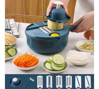 12 pièces Trancheuse ronde bleue pour légumes, coupe-fruits multifonction, en matière plastique PP, moulin à aliments manuel, râpe à légumes, outil de coupe avec récipient inclus, râpe à pommes de ter