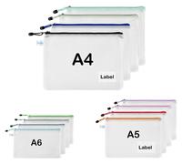 12 porte-documents en mesh, formats A4/A5/A6, avec pochettes étiquetables, disponibles en plusieurs couleurs
