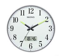 12 Pouces Horloge Murale avec Veilleuse et Affichage LCD Temps Température Humidité Silencieux Design à Piles Grands Chiffres pour Salon Bureau Salle de Classe Plastique Moderne