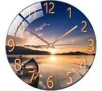 12 Pouces Horloges Murales Verre Silencieuse de Salon Cuisine Modernes Design Pendules Murales 30cm Horloge à Quartz Suspendue Fine