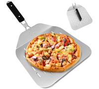 12 Pouces Pelle Pizza Perforée Inox avec Poignée Pliable, Accessoire Anti-Brûlure Pizza pour Cuisson Pizzas Maison, Pain, Gâteau, Support Pizza Maison Grande Surface pour Four et Barbecue Famille