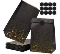 12 sachets cadeaux papier noir autocollants - Pochette anniversaire enfant - Petit sac bonbons mariage Noël fête Lumiryn