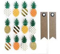 12 stickers 3D Ananas 4,5 cm + 20 étiquettes kraft Fanion Multicolore G