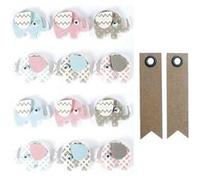 12 stickers 3D Elephants 4,3 cm + 20 étiquettes kraft Fanion Multicolore G