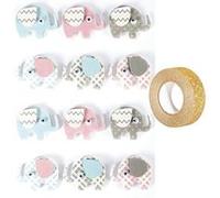 12 stickers 3D Elephants 4,3 cm + masking tape doré à paillettes 5 m Multicolore G