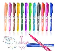 12 Stylos Effaçables Multicolores 0.5mm, Gel, avec Gomme, Idéal Bureau École Cadeau, 12pcs