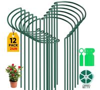 12 tuteurs de 25 cm x 60 cm pour pivoines, tuteurs métalliques semi-circulaires pour le jardin, tuteurs pour plantes vivaces, tuteurs pour plantes d'intérieur, hortensias, roses, légumes, tomates et f