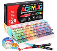 120 Couleurs Feutre Acrylique,stylos acryliques à pointe pinceau pour le coloriage adulte,Acrylic Paint Markers pour Coloriage