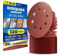 120 Disques de Ponçage 125mm Papier abrasif x Ponceuse Orbitale 125 mm Pour Peinture Bois Métal. Grain 40,60,80,120,180,240,400,600