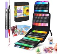 120 Feutres Pinceaux à Double Aquamarker Feutre avec 3 Livres de Coloriage | Feutres épais Et Fins, 3 Recharges De Rechange Et Un éTui De Transport Noir