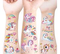 120 pièces/12 feuilles Tatouages temporaires paillettes roses licorne, Styles paillettes arc-en-ciel brillant licorne créatures fantastiques magiques tatouages autocollants, Fournitures de fête d'anni