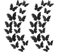 120 Pièces 60 Paires Décoration Murale Papillon en Couches 3D Autocollants Papillon Amovibles Stickers Muraux Creux Artisanat d'Art Mural Décoratif Bricolage pour Décoration Mariage (Noir)