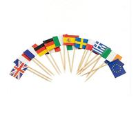 120 Pièces de Pics à Cocktail avec Drapeau de Pays de l’UE - 6,5 cm (2,5 po) Cure-dents en bambou avec mini-drapeaux - UE, FR, DE, ES, IT, PL, NL, BE, SE, IE, PT et CH - par Mobi Lock