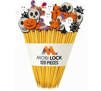 120 Pièces Piques à Cocktail Halloween - 12 cm (4,7 Pouces) Cure-Dents Effrayants pour Apéritifs, Cupcakes et Boissons - Citrouille, Toile d’araignée, Araignée, Fantôme, Chapeau - par Mobi Lock