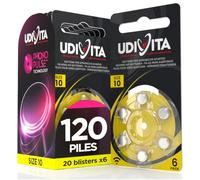 120 Piles Auditives Taille 10 (Jaunes) PR70 VARTA Zinc Air Tension Stable Longue Durée Résistantes aux Fuites Compatibles avec Tous Les Dispositifs Made in Germany - 20 Blisters de 6 Piles